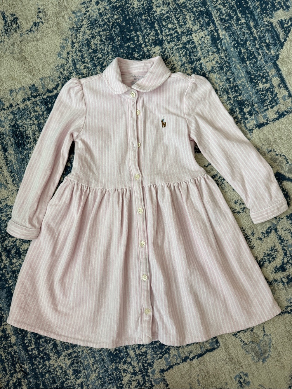 Ralph Lauren Light Pink Striped Button-Front Cotton Dress